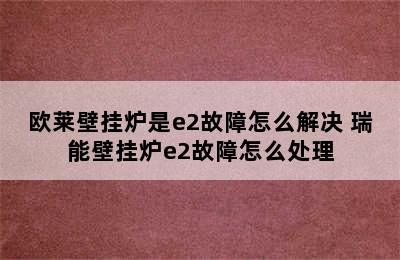 欧莱壁挂炉是e2故障怎么解决 瑞能壁挂炉e2故障怎么处理